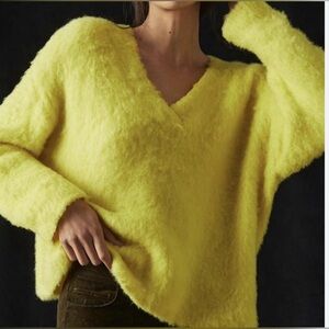 Anthropologie Bright Yellow V-Neck Sweater